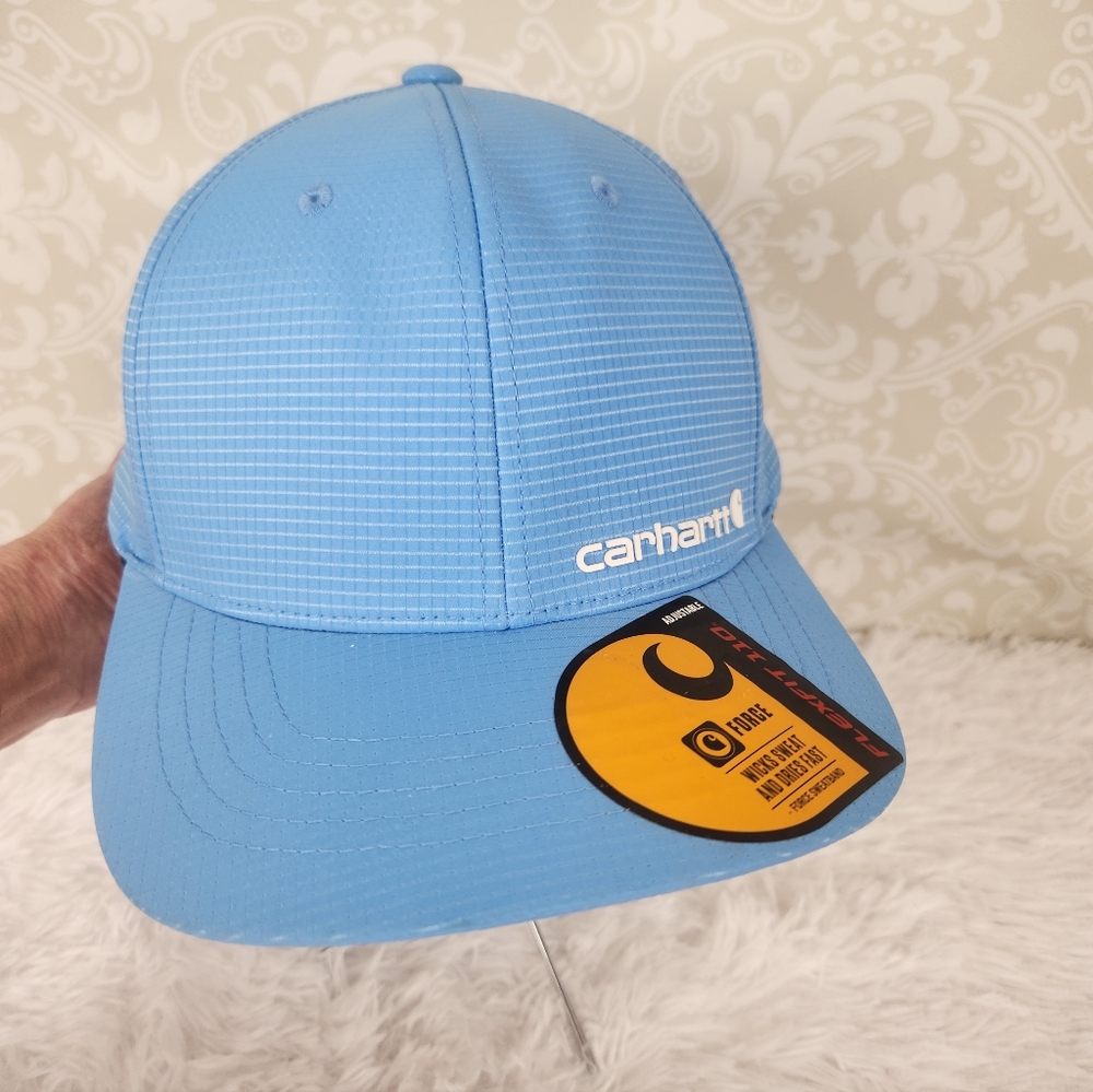NWT Carhartt Azure Blue Grid Pattern Force Logo Graphic Cap
